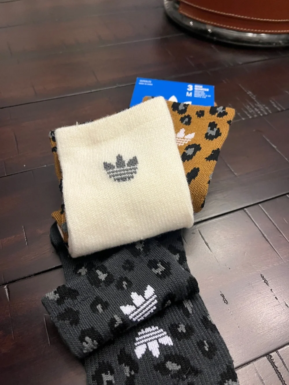 Adidas Leopard Cheetah Socks 3 Pack High Quarter Medium Womens Shoe Size 5-10
